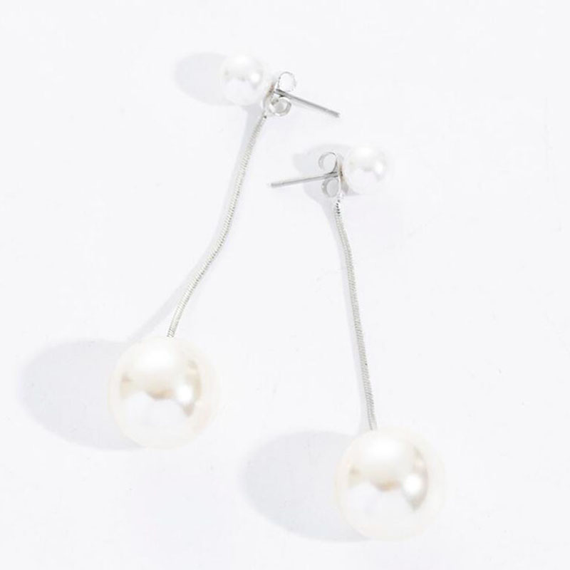 Mode Neue Inlay Zwei Perlen Lange Kupfer Ohrringe display picture 2