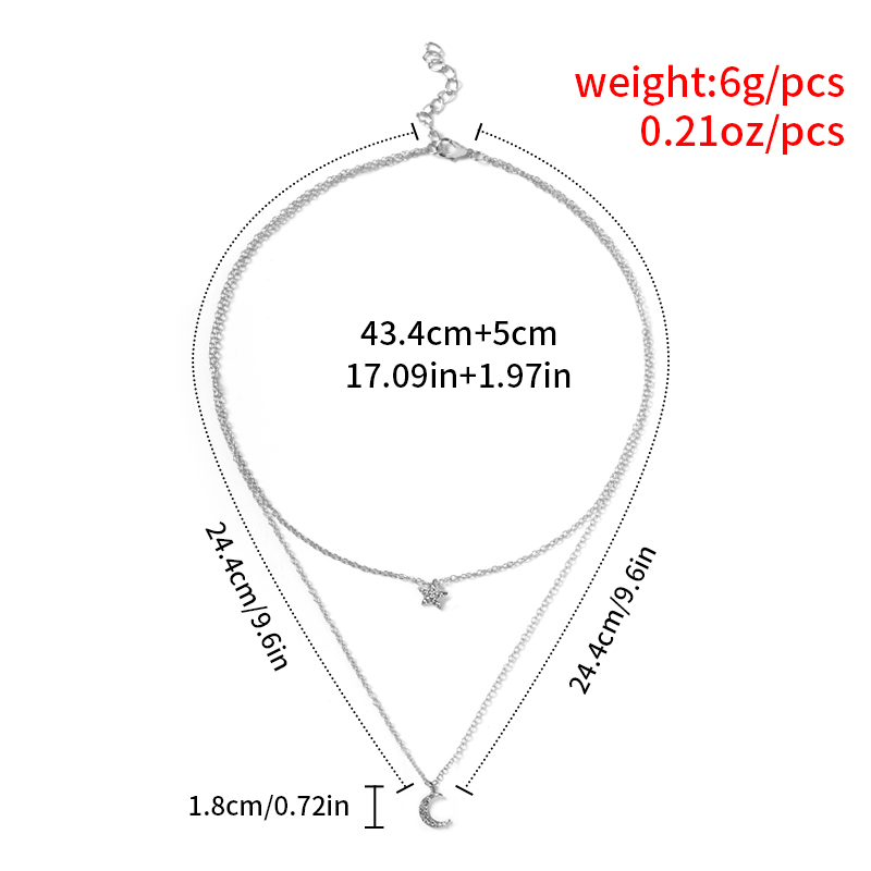 New Fashion Five-pointed Star Moon Pendant Multi-layer Sweater Chain Necklace Women display picture 2