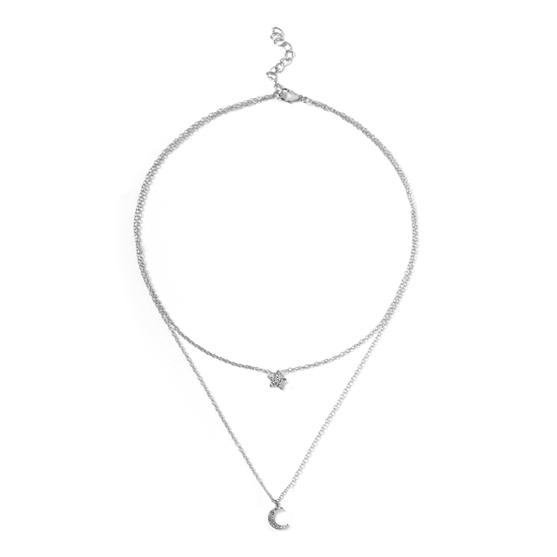 New Fashion Five-pointed Star Moon Pendant Multi-layer Sweater Chain Necklace Women display picture 5