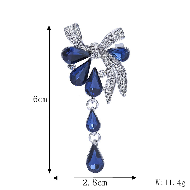 Fashion Elegant Crystal Rhinestone Inlaid Water Drop Bow Pendant Brooch display picture 1