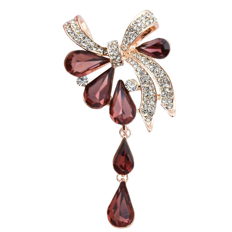 Fashion Elegant Crystal Rhinestone Inlaid Water Drop Bow Pendant Brooch display picture 2