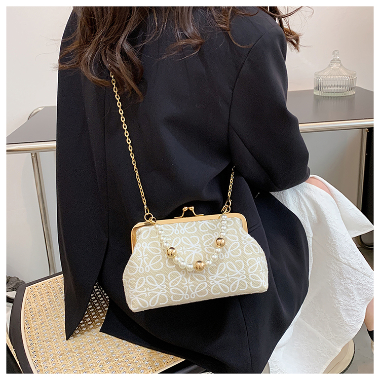 Women's Fashionable Embroidered Thread Texture Mesh Pearl Hand Chain Crossbody Small Square Bag display picture 1