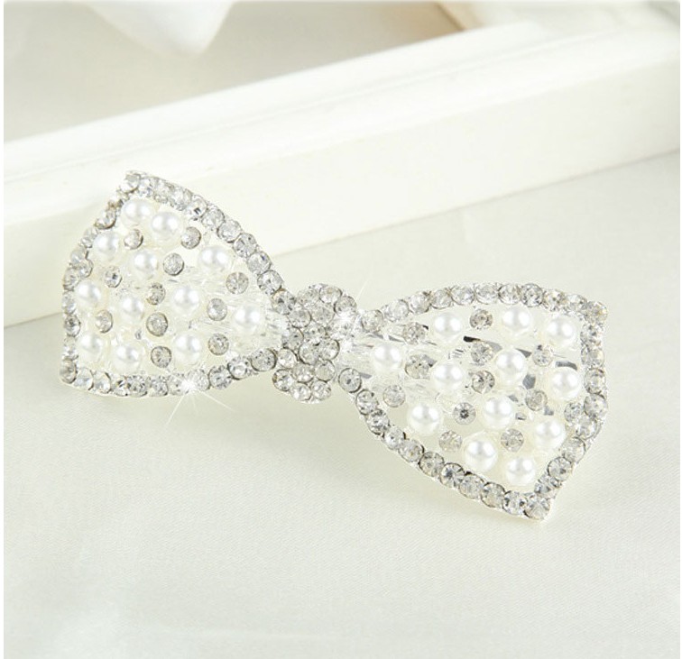 Women's Fashion Sweet Bow Knot Alloy Inlaid Pearls Diamond Artificial Rhinestones Artificial Pearls Hair Clip display picture 4