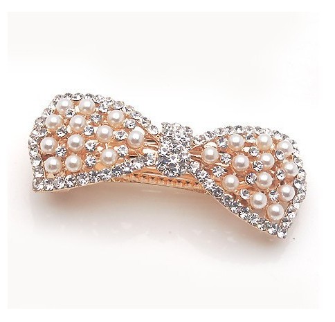 Women's Fashion Sweet Bow Knot Alloy Inlaid Pearls Diamond Artificial Rhinestones Artificial Pearls Hair Clip display picture 5