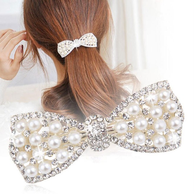 Women's Fashion Sweet Bow Knot Alloy Inlaid Pearls Diamond Artificial Rhinestones Artificial Pearls Hair Clip display picture 8