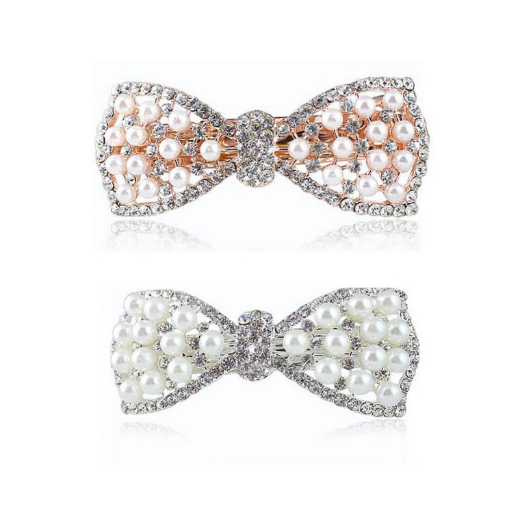 Women's Fashion Sweet Bow Knot Alloy Inlaid Pearls Diamond Artificial Rhinestones Artificial Pearls Hair Clip display picture 9