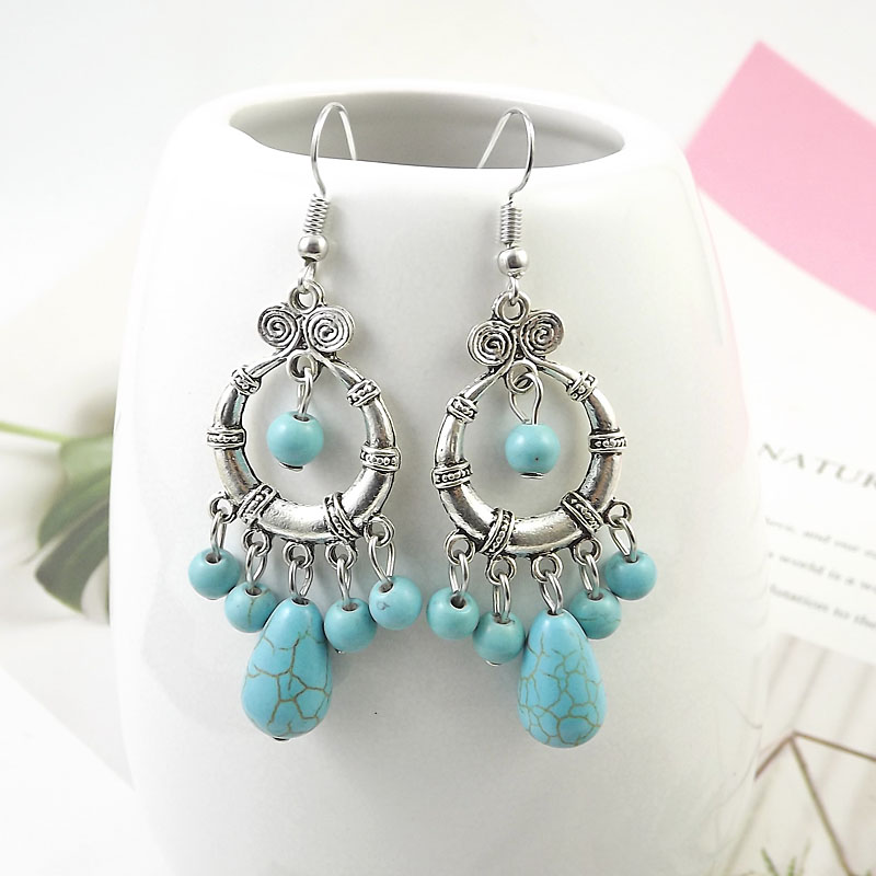 Ethnic Style Silver Turquoise Earrings display picture 1