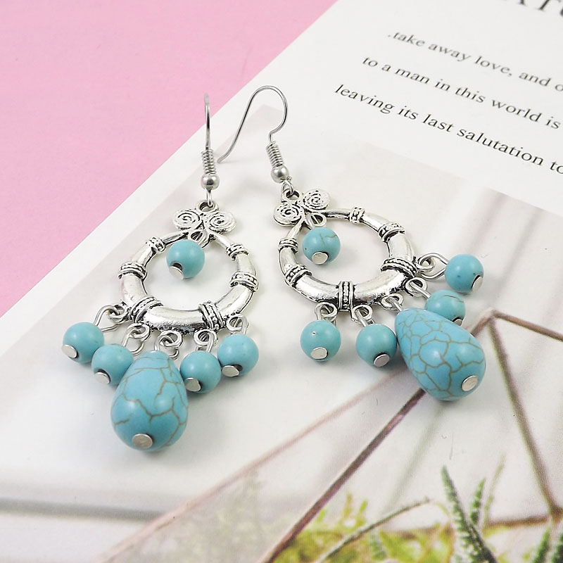 Ethnic Style Silver Turquoise Earrings display picture 2