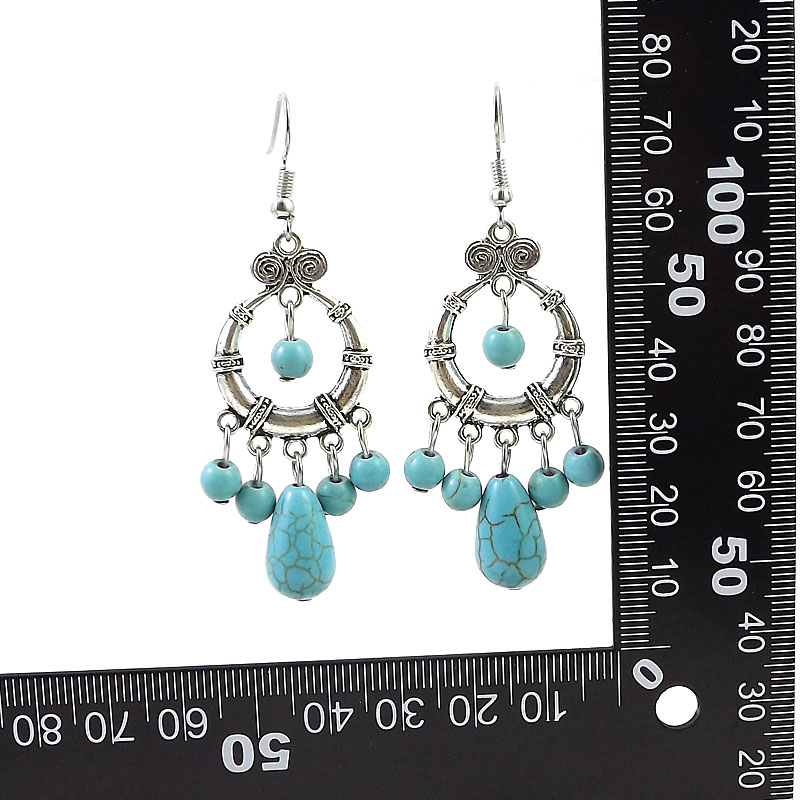 Style Ethnique Argent Turquoise Boucles D'oreilles display picture 4