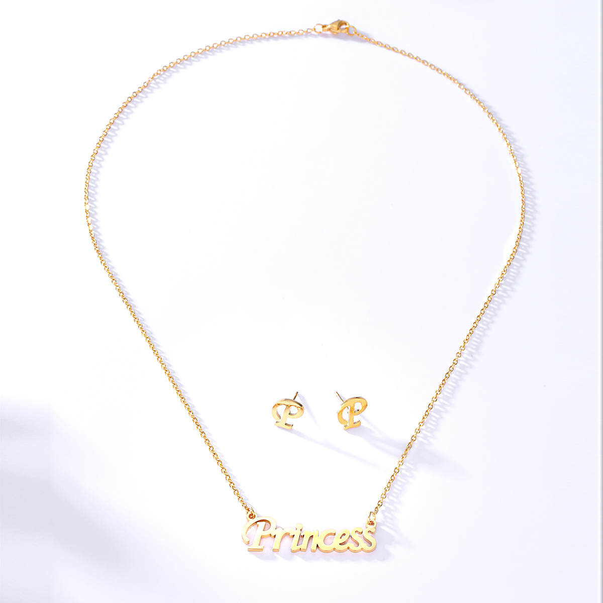 Fashion Bohemian Stainless Steel Electroplated 18k Gold Letter Earrings Necklace Set display picture 2