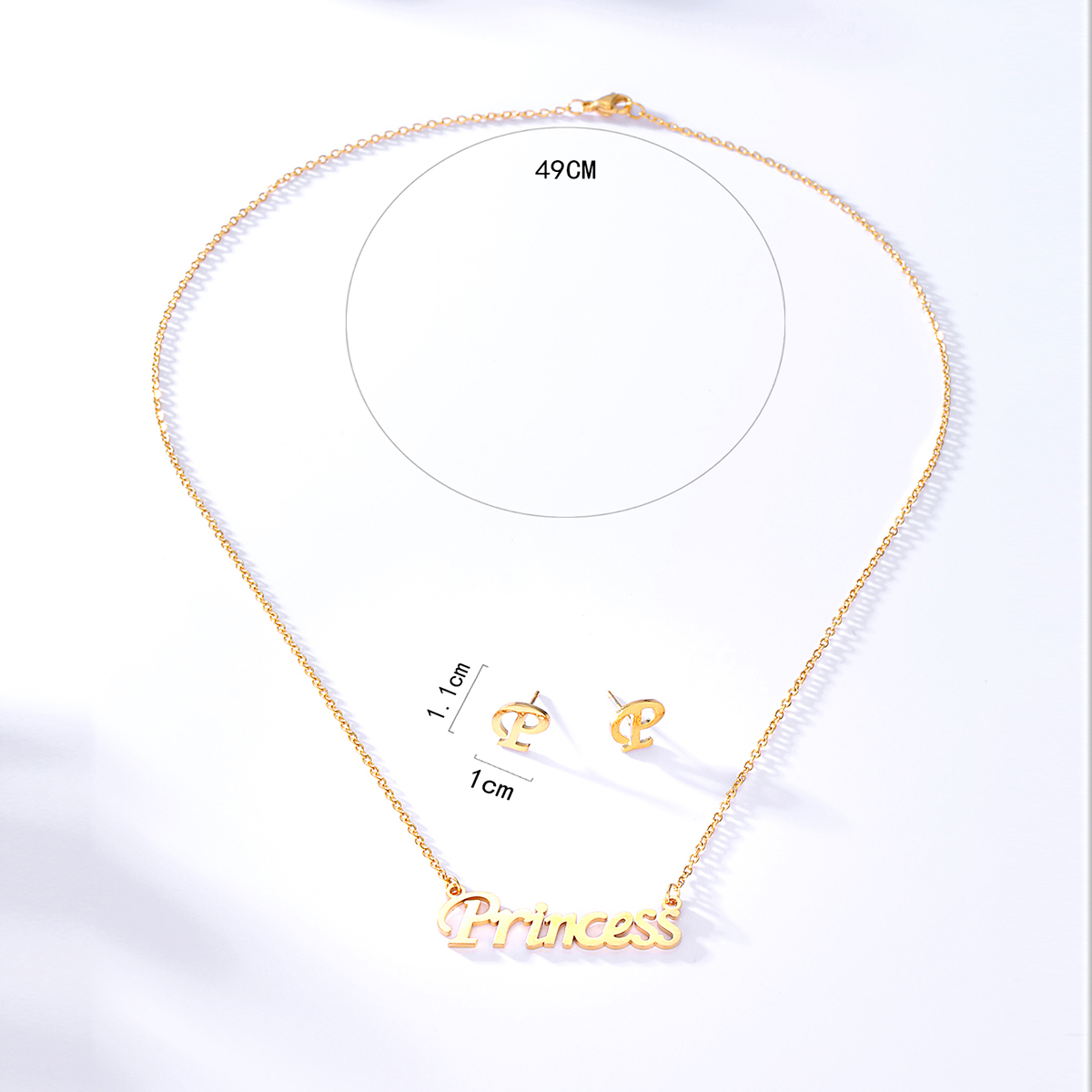 Fashion Bohemian Stainless Steel Electroplated 18k Gold Letter Earrings Necklace Set display picture 3