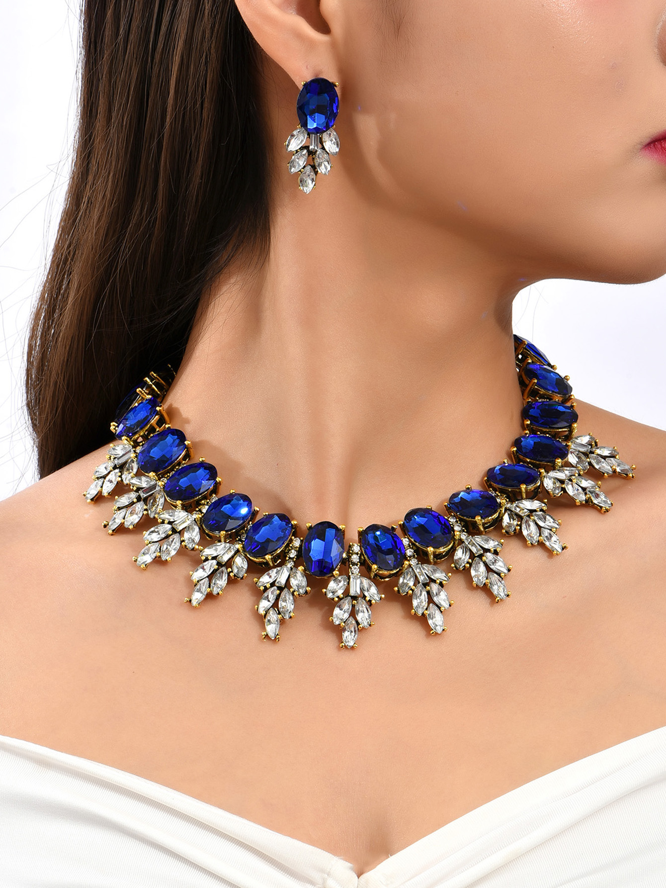 Glam Geometric Alloy Zircon Earrings Necklace display picture 1
