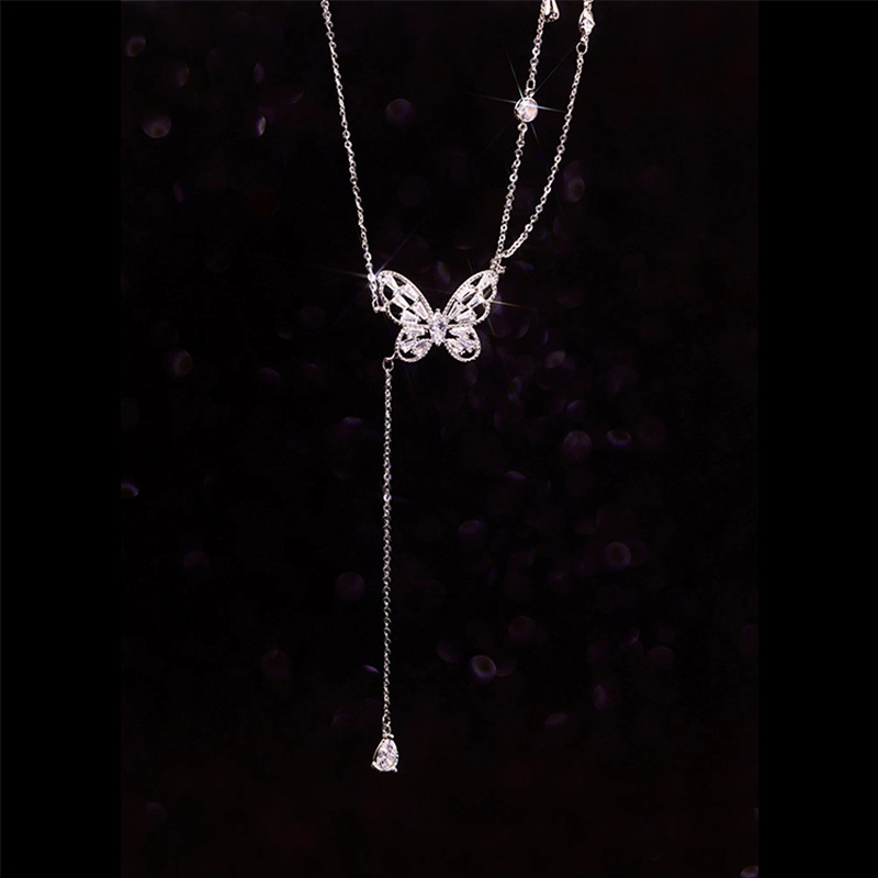 New Fashion Silvery Pendant Zircon Butterfly Shape Copper Necklace display picture 1