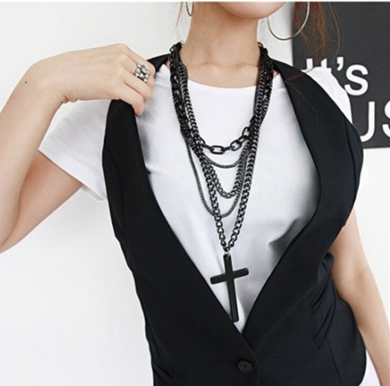Fashion Simple Multi-layer Chain Cross Pendant Alloy Necklace display picture 1