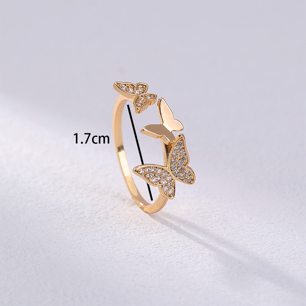 Fashion Micro Rhinestone Butterfly Creative Opening Adjustable Copper Ring display picture 7
