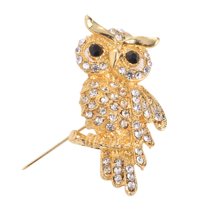 Fashion Creative Rhinestone Inlaid Cute Owl Alloy Brooch display picture 2