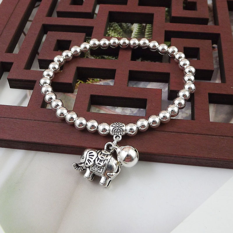 Ethnic Style 5mm Beads Silver Plated Bracelet display picture 2