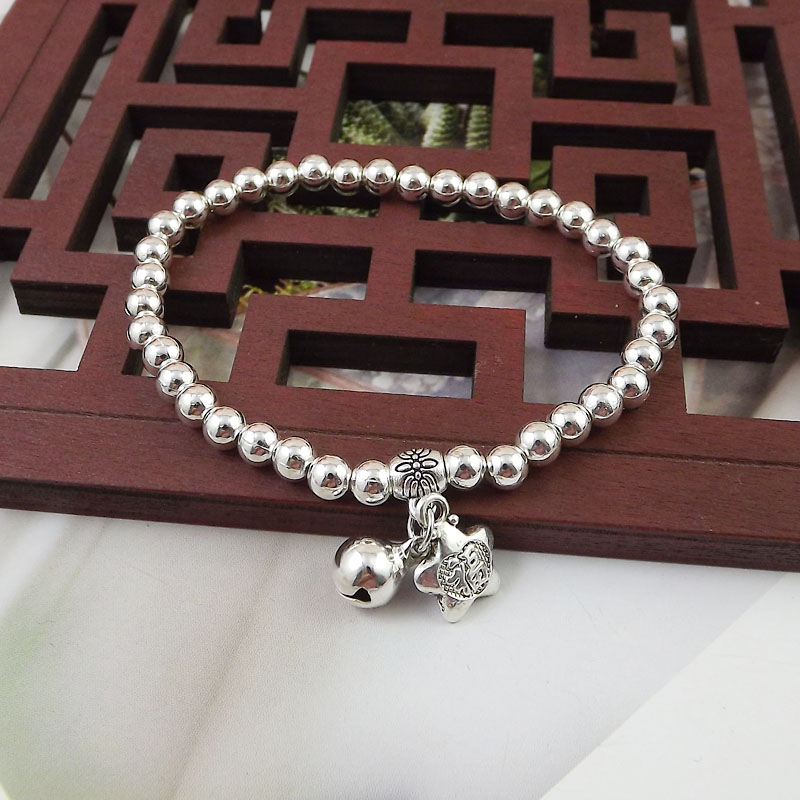 Ethnic Style 5mm Beads Silver Plated Bracelet display picture 3