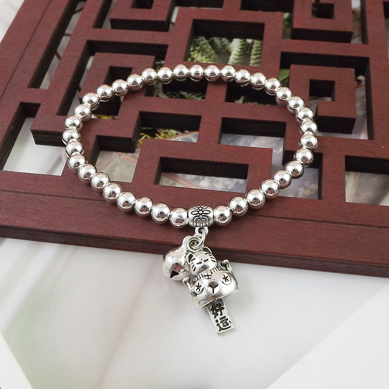 Ethnic Style 5mm Beads Silver Plated Bracelet display picture 4