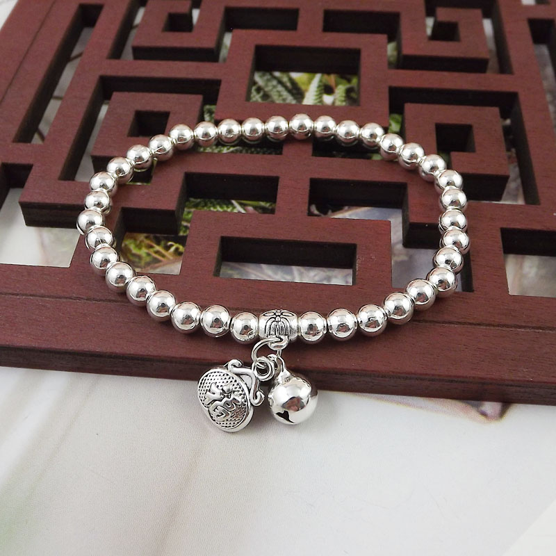 Ethnic Style 5mm Beads Silver Plated Bracelet display picture 8