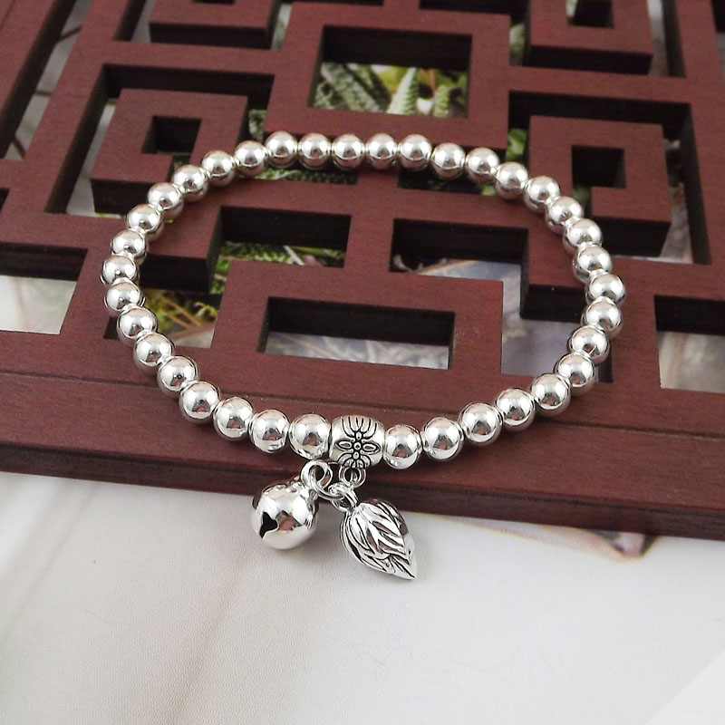 Ethnic Style 5mm Beads Silver Plated Bracelet display picture 9
