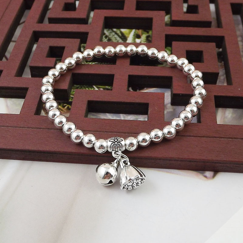 Ethnic Style 5mm Beads Silver Plated Bracelet display picture 10