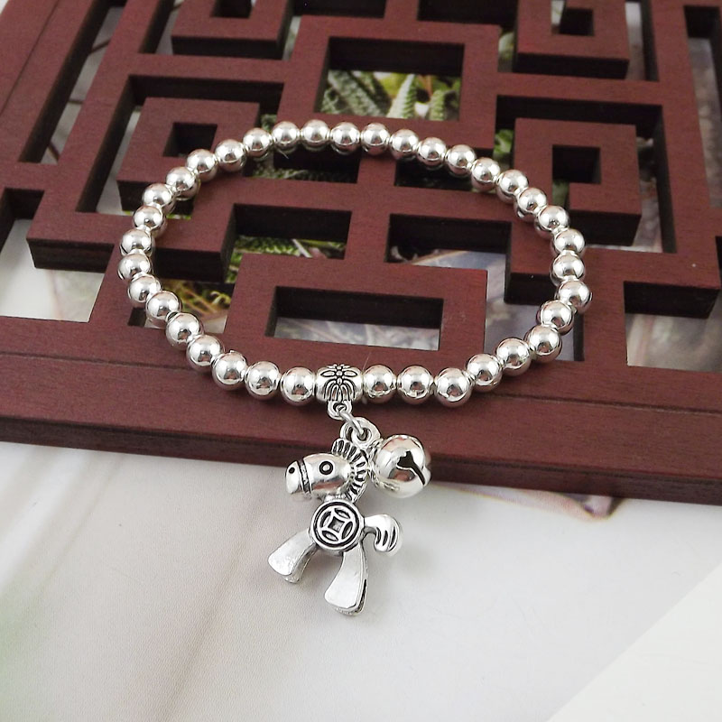 Ethnic Style 5mm Beads Silver Plated Bracelet display picture 11