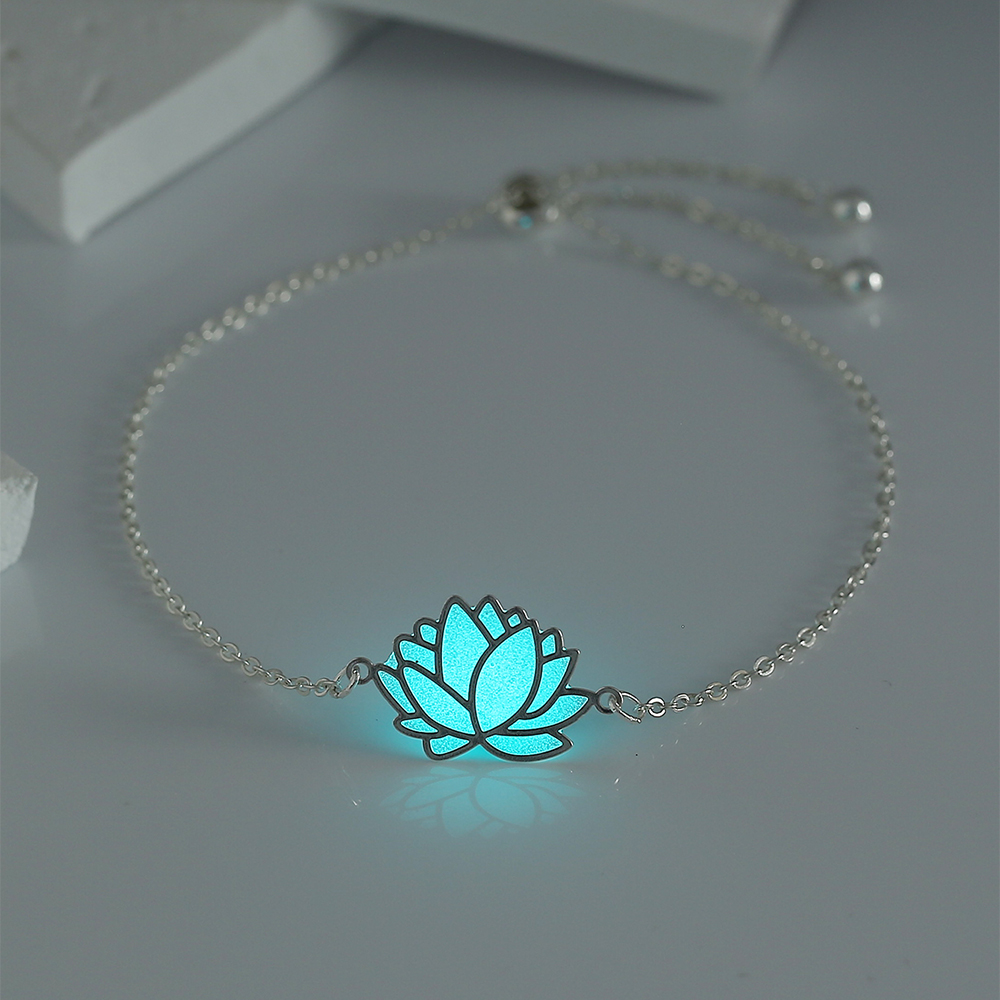 Fashion Lotus Element Blue Green Luminous Silver Adjustable Alloy Bracelet display picture 1