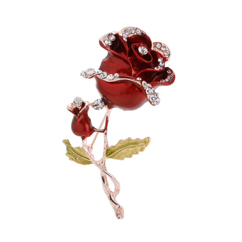 Fashion Creative Dripping Oil Rhinestone Inlaid Rose Brooch display picture 1