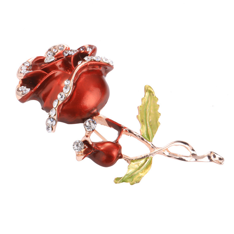 Fashion Creative Dripping Oil Rhinestone Inlaid Rose Brooch display picture 3