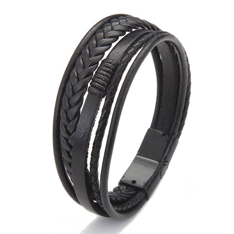 Mode Einfache Schwarz Braun Leder Seil Gewebt Magnet Armband display picture 2