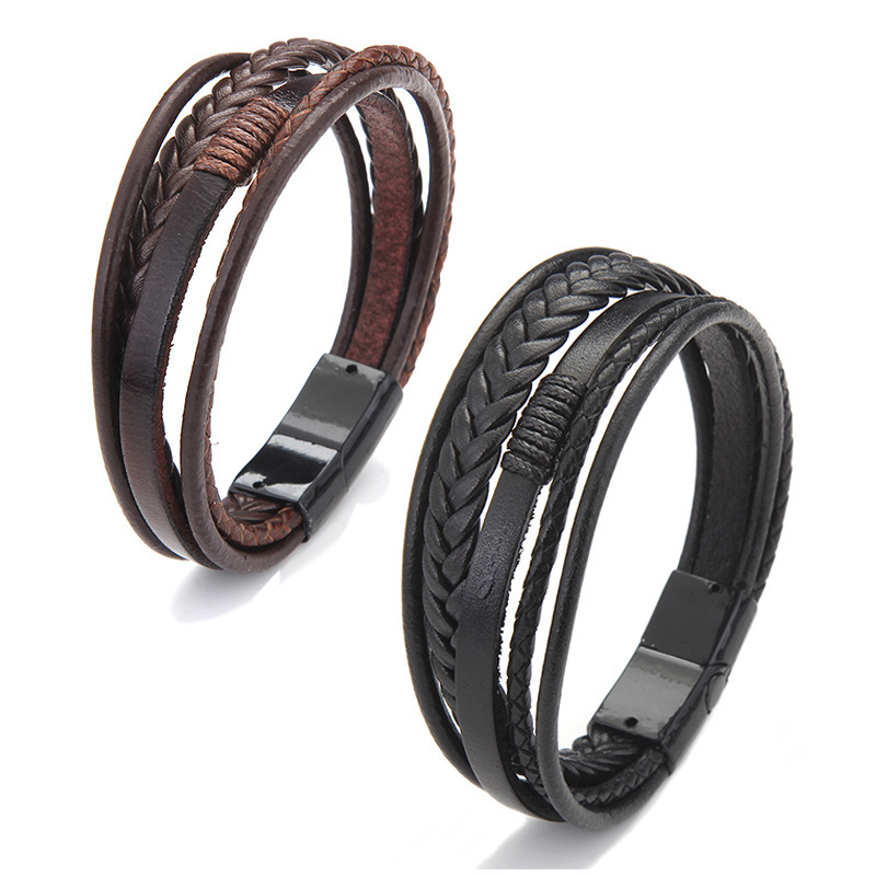 Mode Einfache Schwarz Braun Leder Seil Gewebt Magnet Armband display picture 3