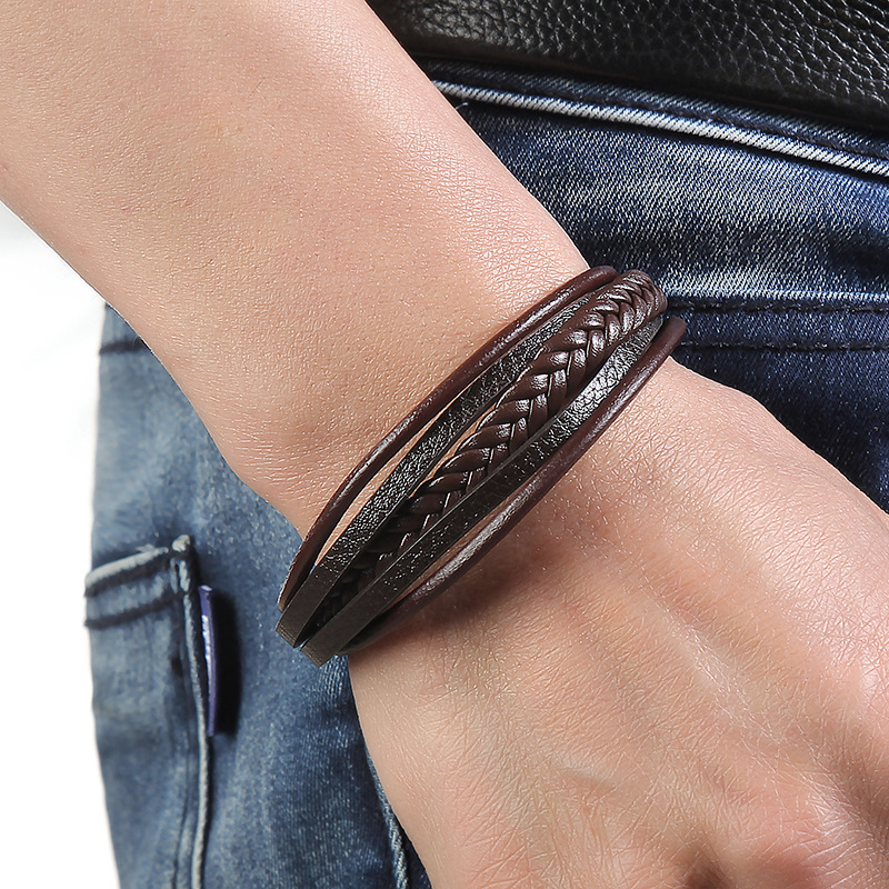 Mode Einfache Schwarz Braun Leder Seil Gewebt Magnet Armband display picture 4