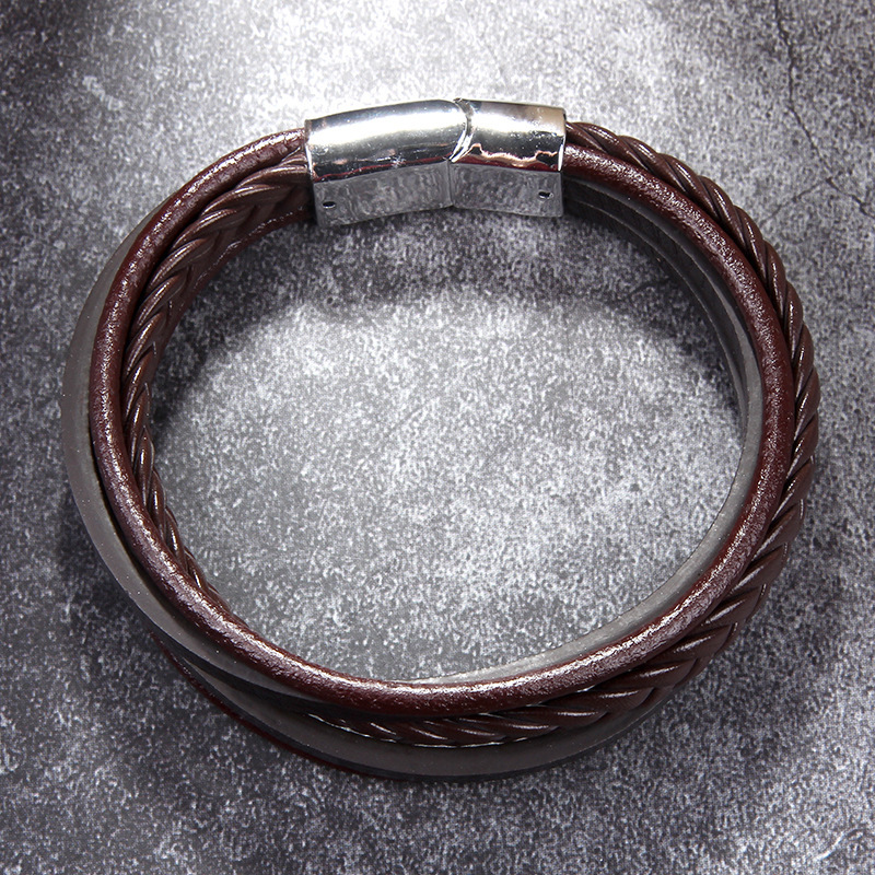 Mode Einfache Schwarz Braun Leder Seil Gewebt Magnet Armband display picture 5