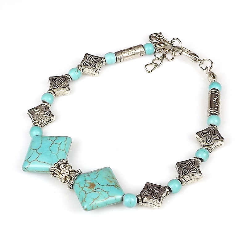 Retro Ethnic Style Turquoise Silver Brace Lace Bracelet display picture 1