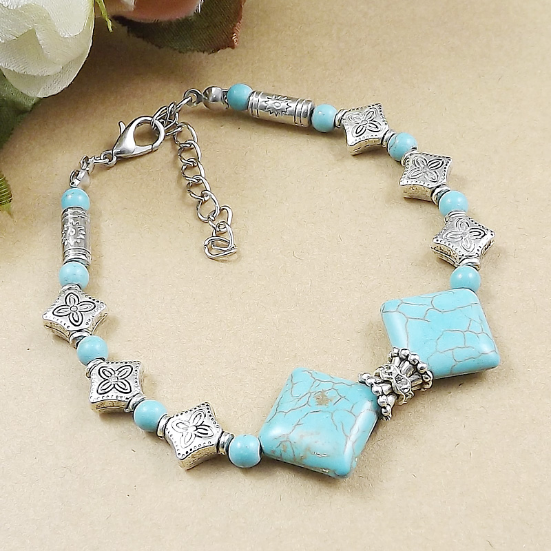 Retro Ethnic Style Turquoise Silver Brace Lace Bracelet display picture 3