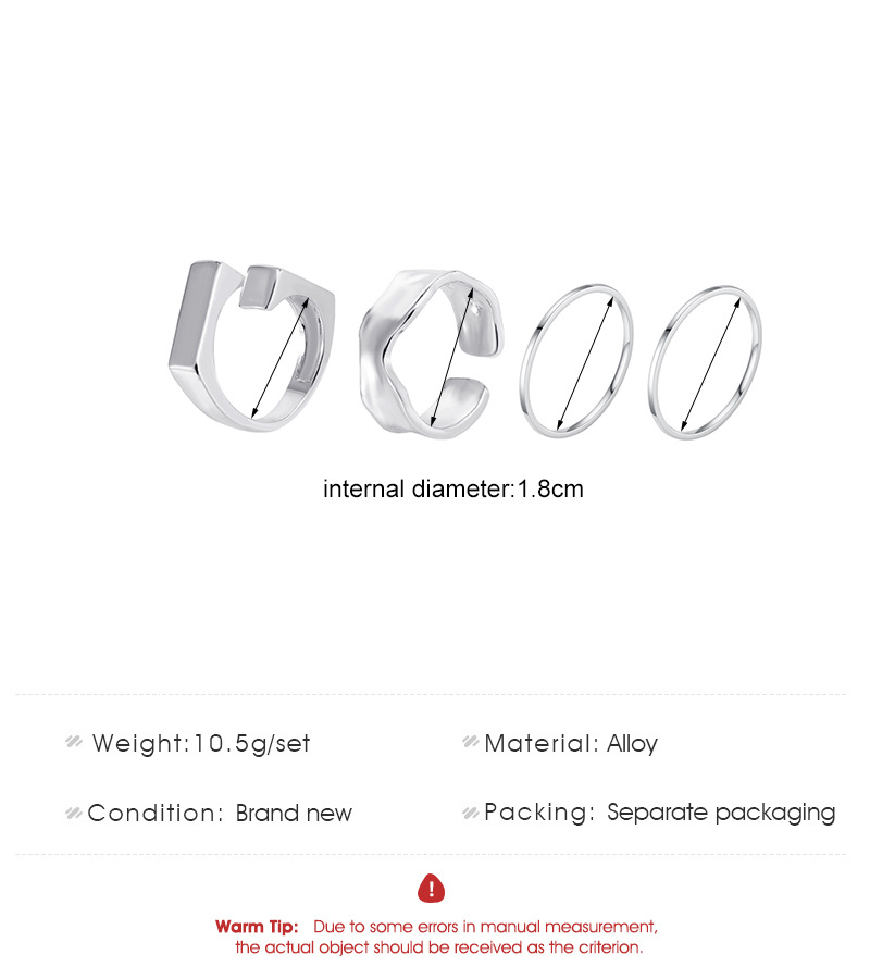 Simple Style Geometric Irregular Alloy Open Ring Four-piece Set display picture 1