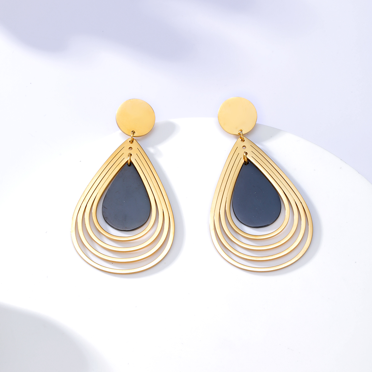 Fashion Water Drop 18k Gold Plating Multi-layer Steel Earrings display picture 1