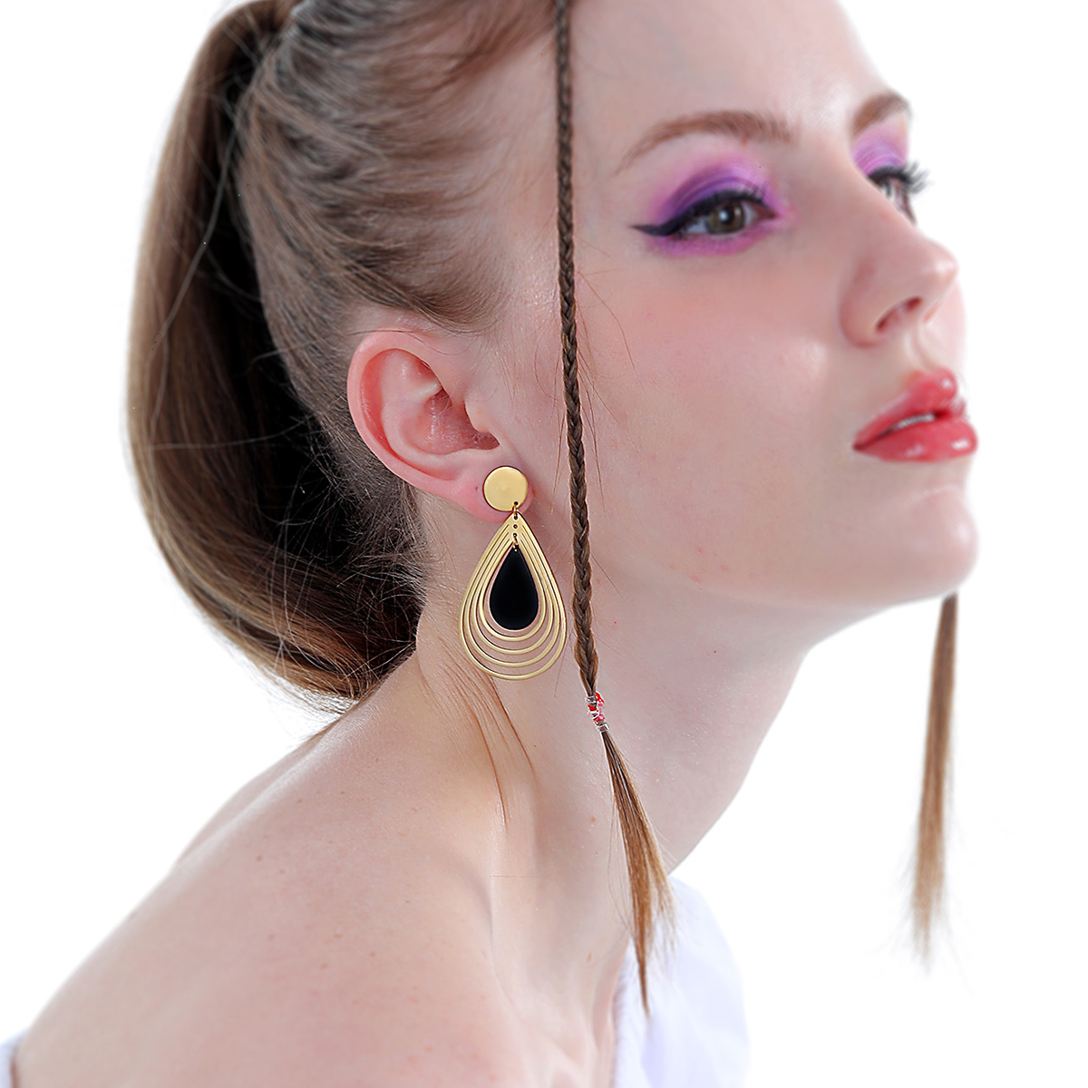Fashion Water Drop 18k Gold Plating Multi-layer Steel Earrings display picture 3