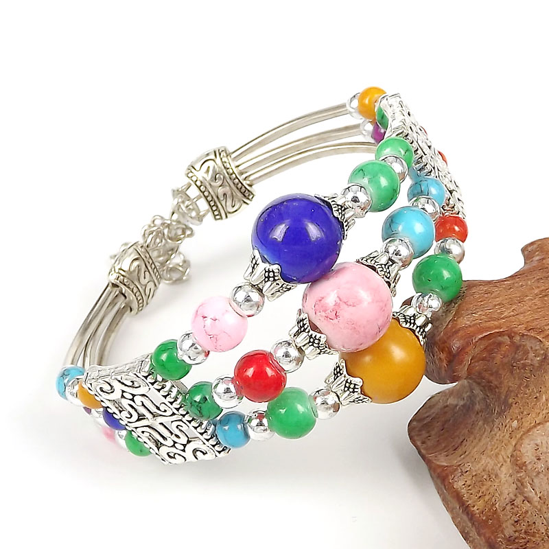 Retro Adjustable Blue Red Black Multi-layer Beads Alloy Bracelet display picture 1