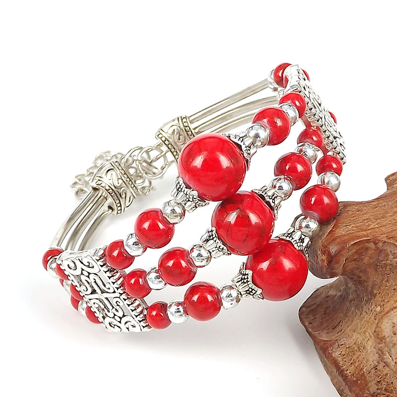 Retro Adjustable Blue Red Black Multi-layer Beads Alloy Bracelet display picture 3