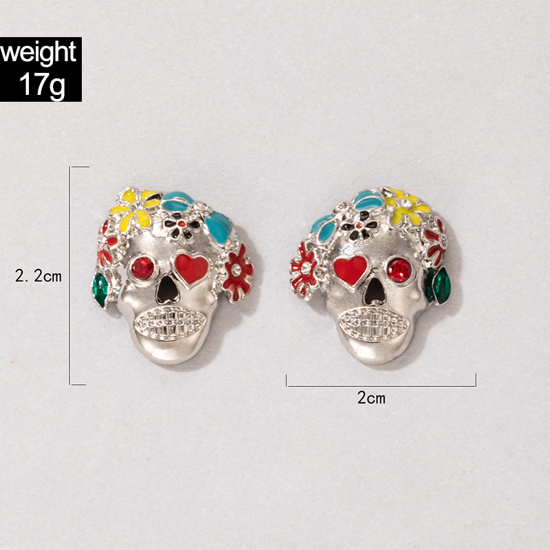 Fashion Skull Alloy Artificial Rhinestones Earrings display picture 1