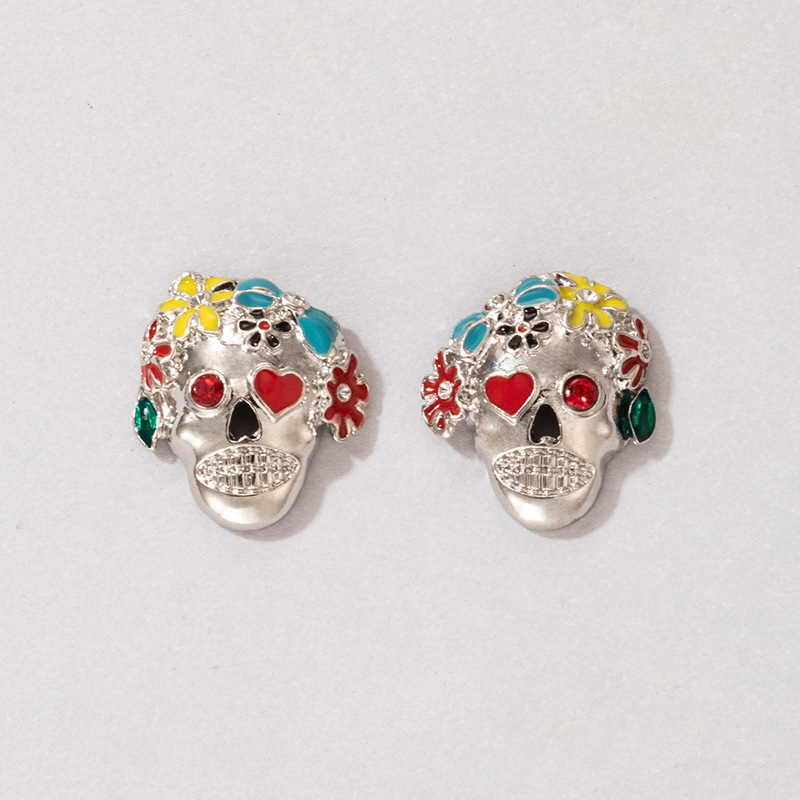 Fashion Skull Alloy Artificial Rhinestones Earrings display picture 2