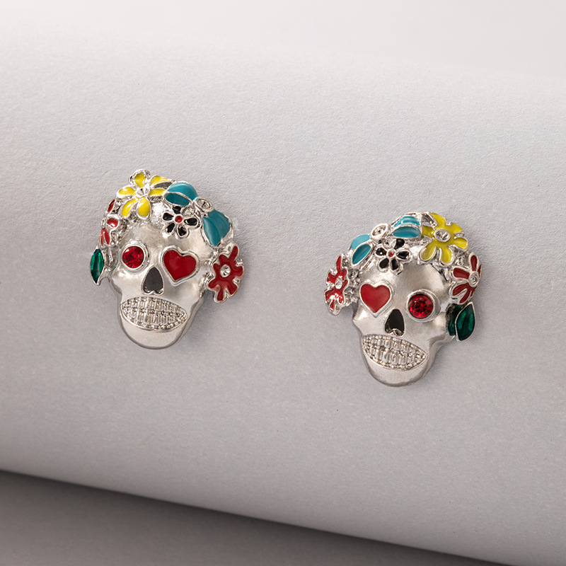 Fashion Skull Alloy Artificial Rhinestones Earrings display picture 3