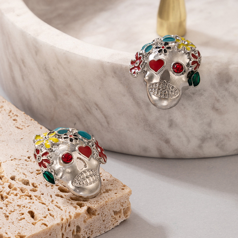 Fashion Skull Alloy Artificial Rhinestones Earrings display picture 4