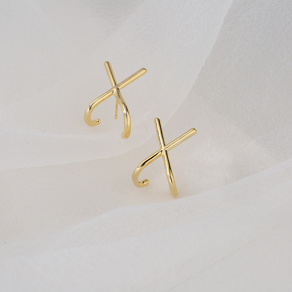 New Style Copper Plated 18k Gold Cross Geometric Stud Earrings display picture 1