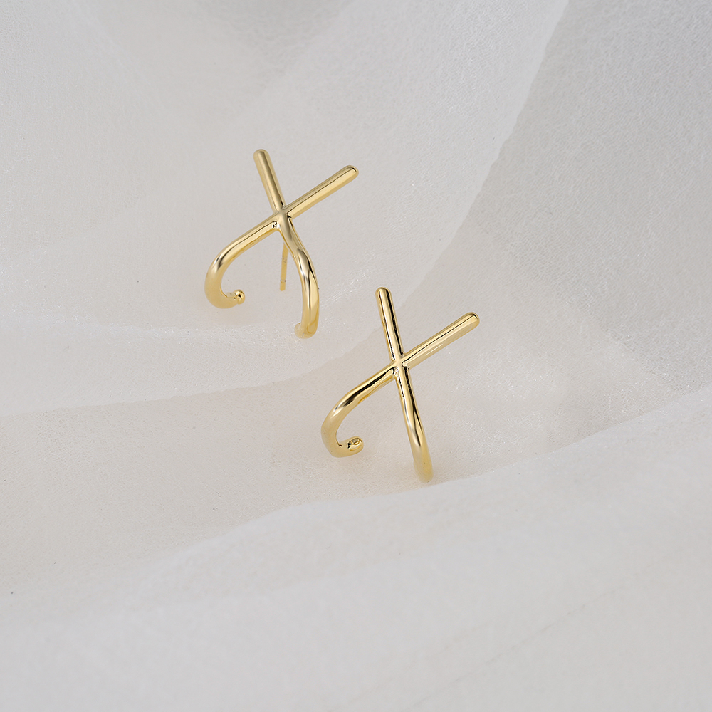 Pendientes Geométricos De Cruz De Oro De 18k Chapado En Cobre De Nuevo Estilo display picture 1