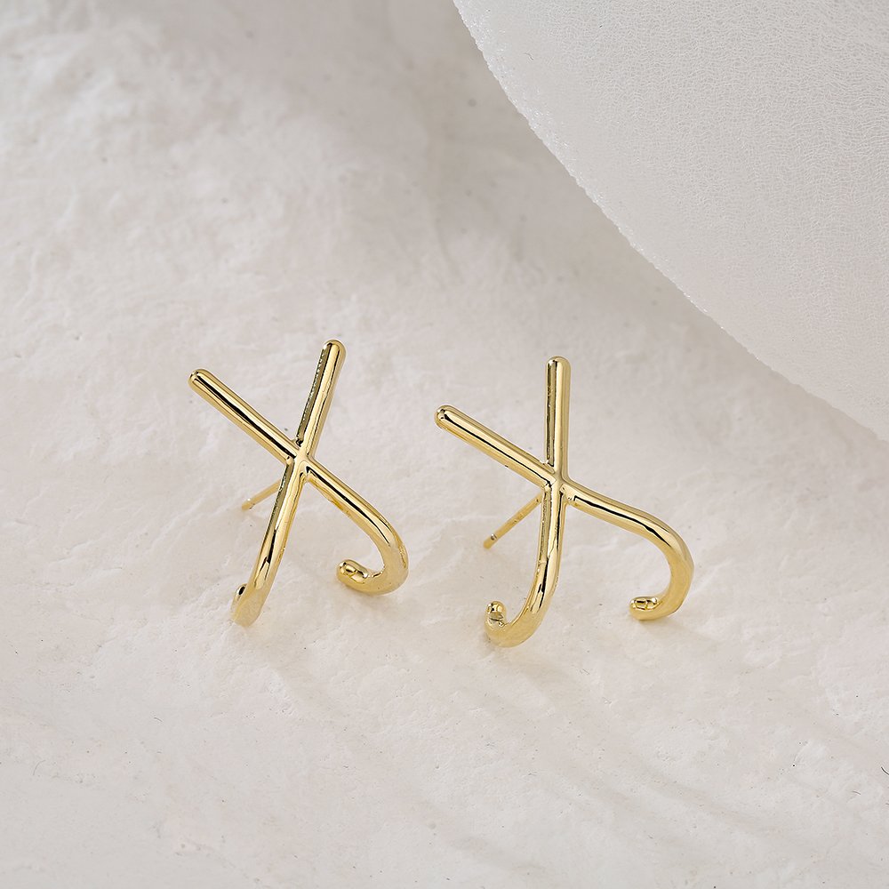New Style Copper Plated 18k Gold Cross Geometric Stud Earrings display picture 2