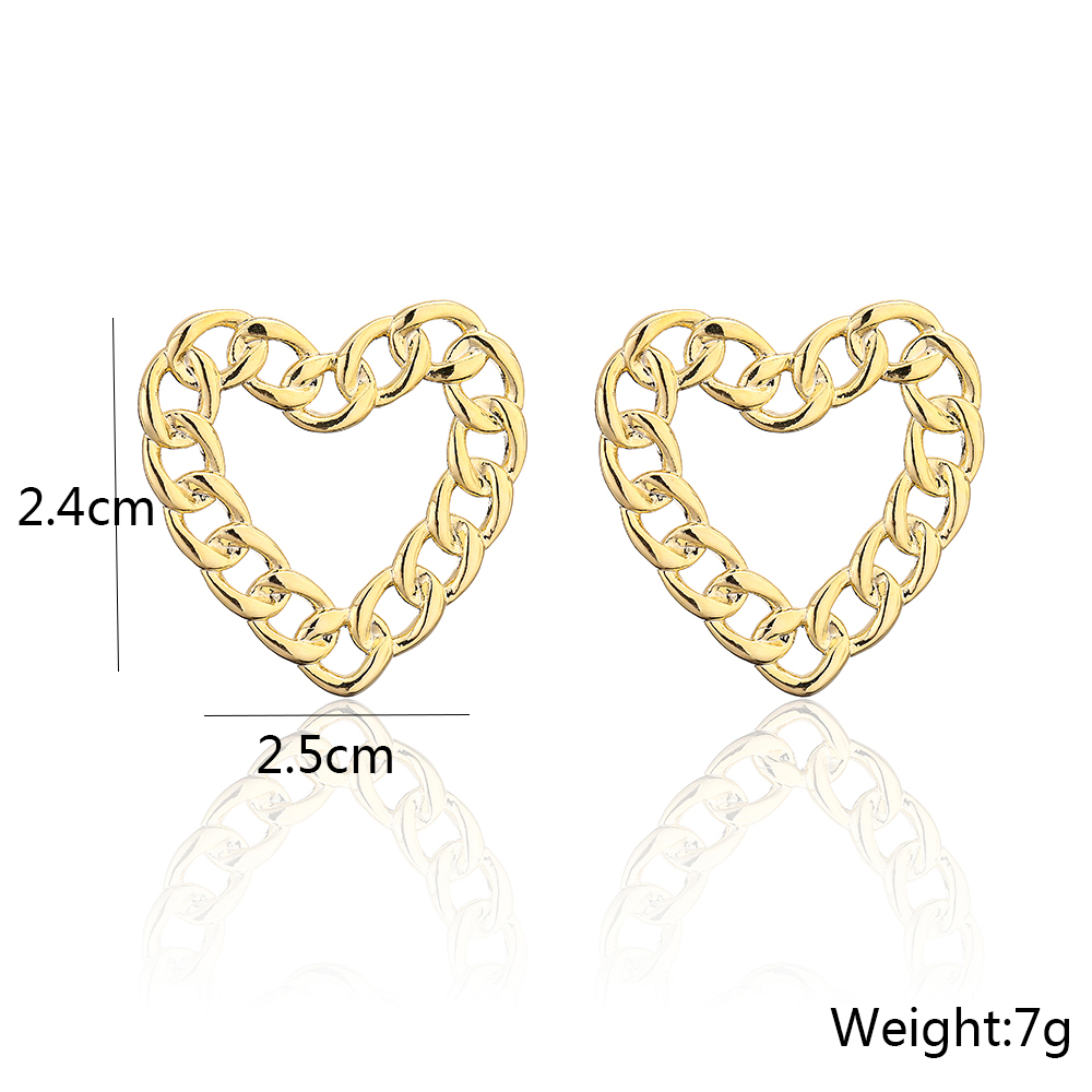New Style Hollow Chain Heart Shape Copper 18k Gold Plating Stud Earrings display picture 4