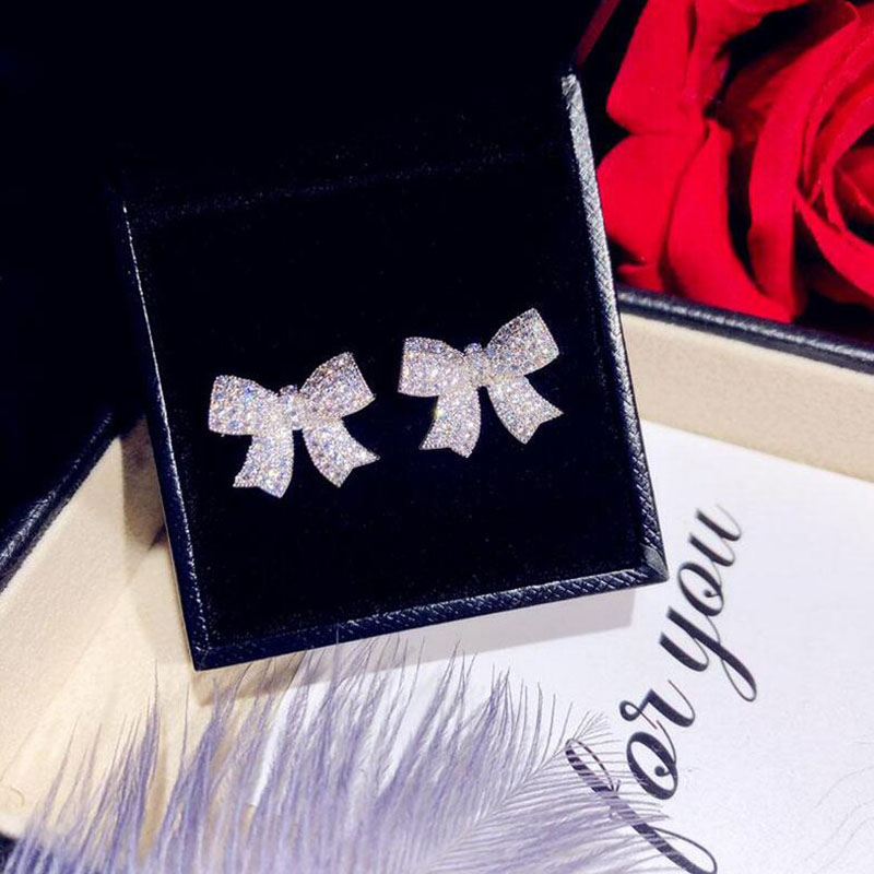 Fashion Simple Full Diamond Inlaid Bow Shape Earrings For Women display picture 2
